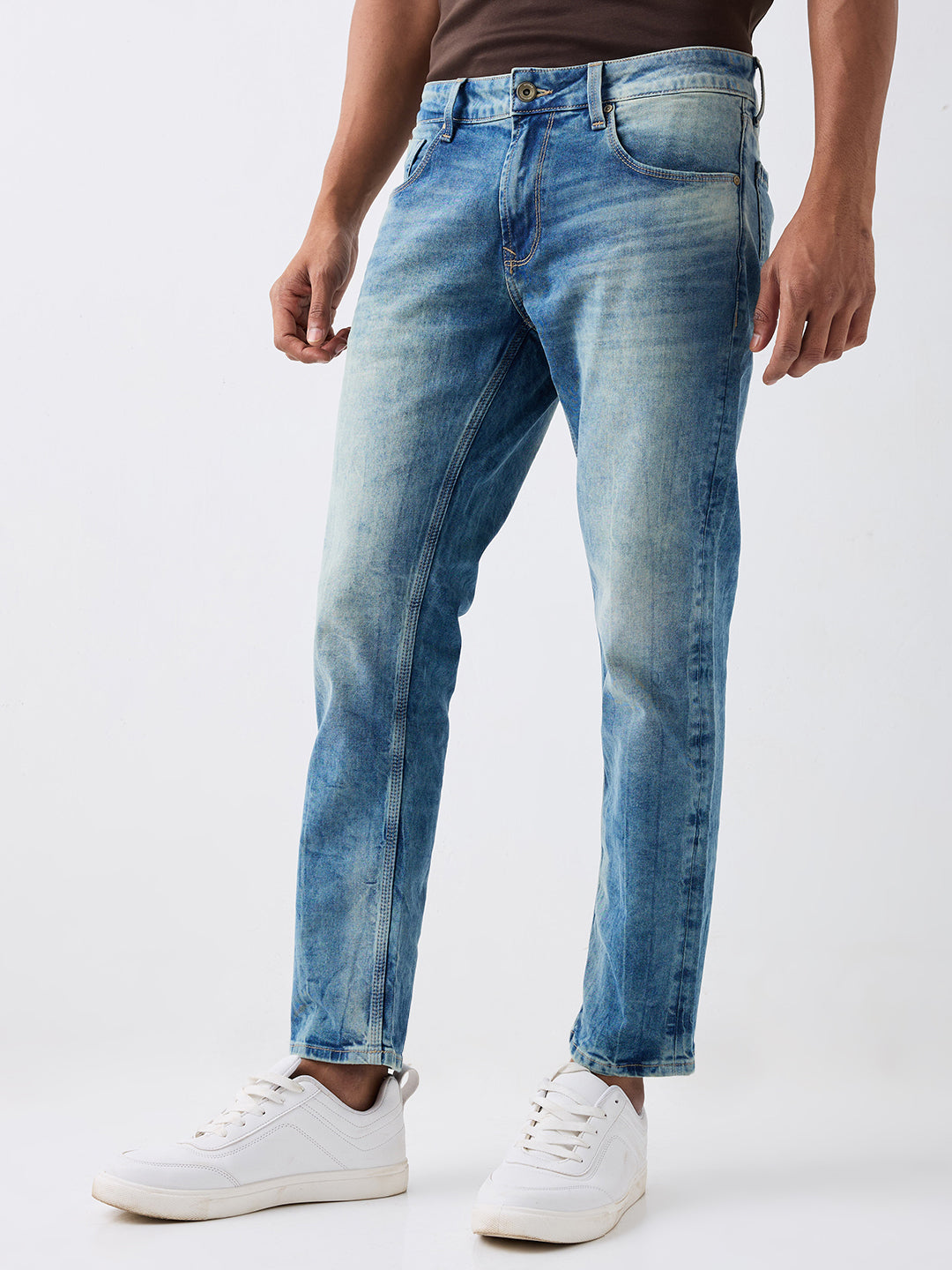 Spykar Vintage Blue Mid Rise Regular Fit Casual Jeans For Men