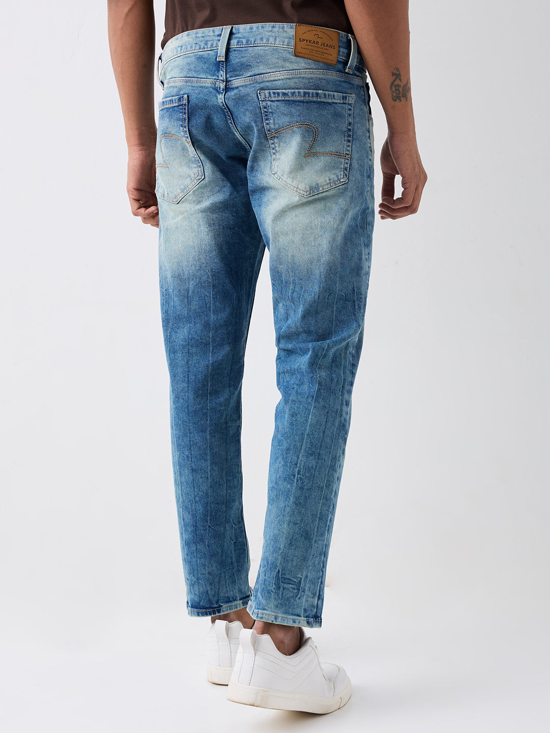 Spykar Vintage Blue Mid Rise Regular Fit Casual Jeans For Men