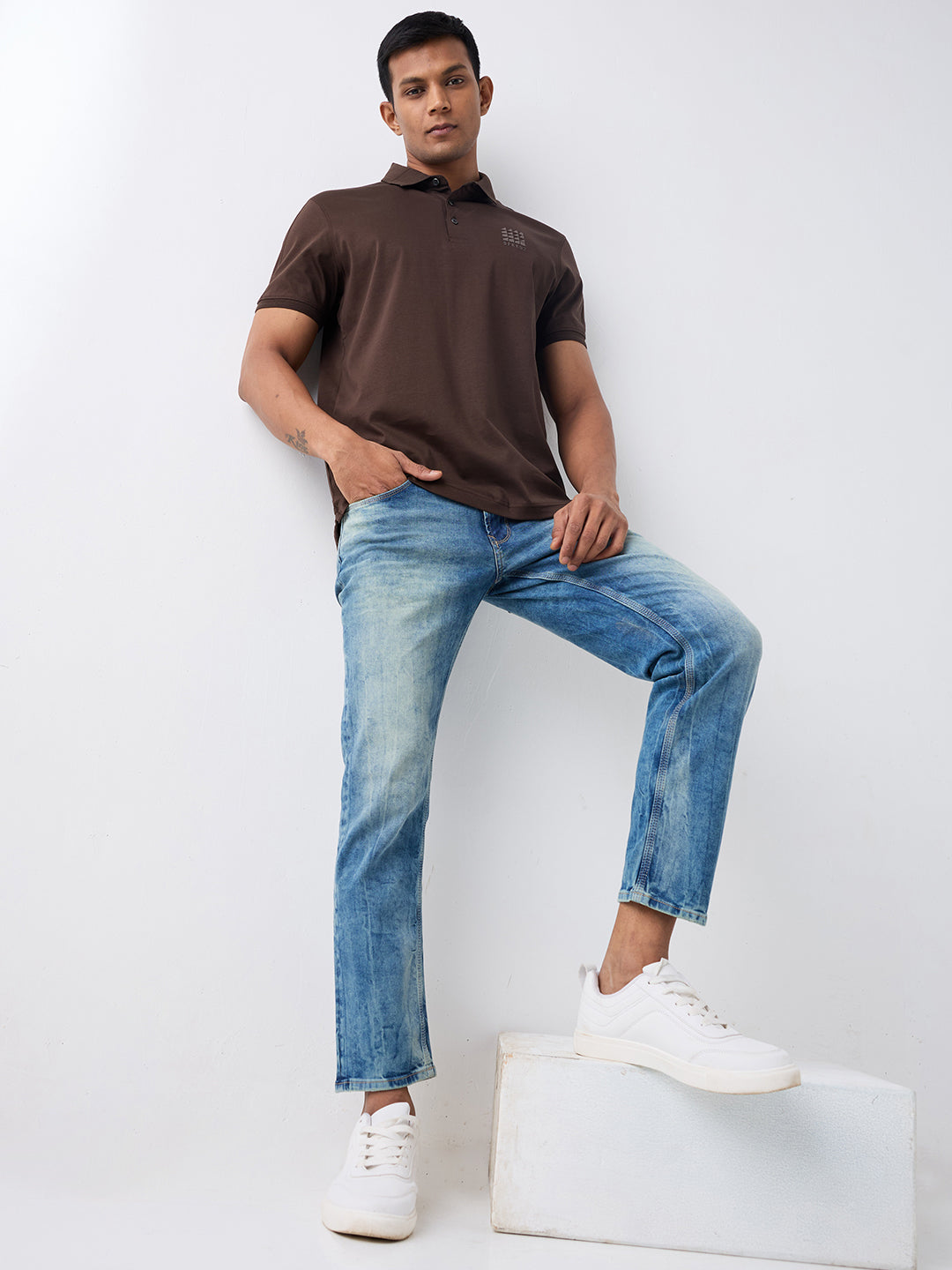 Spykar Vintage Blue Mid Rise Regular Fit Casual Jeans For Men