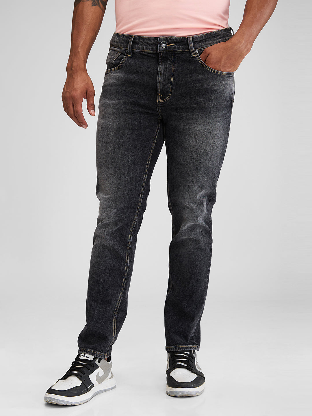 Spykar Black Regular Fit Mid Rise Jeans For Men