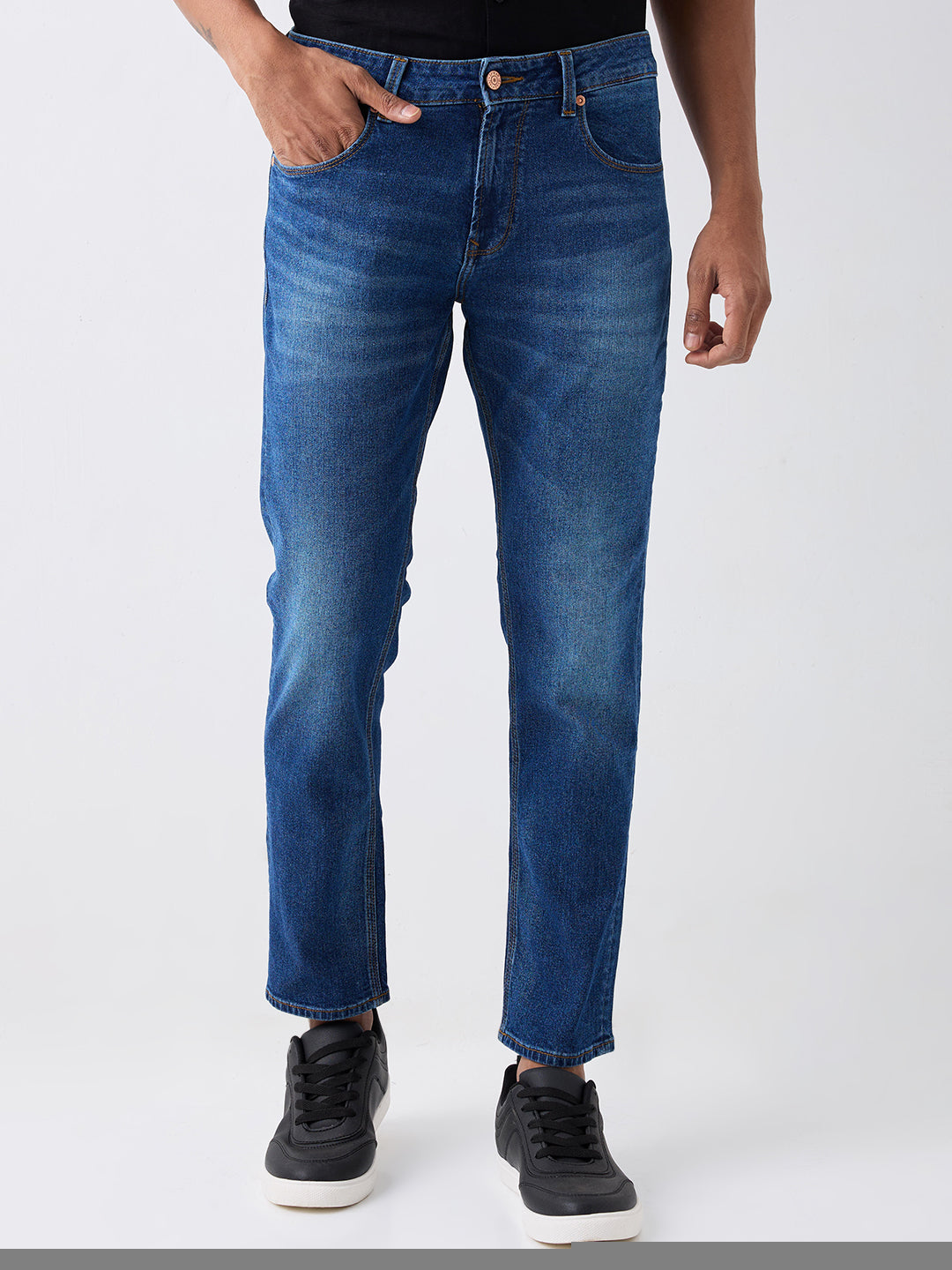 Spykar Mid Blue Mid Rise Regular Fit Casual Jeans For Men