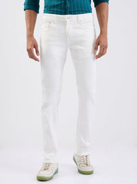 Men Jeans Regular Fit White Mid Rise
