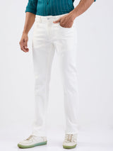 Men Jeans Regular Fit White Mid Rise