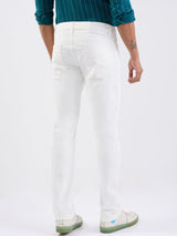 Men Jeans Regular Fit White Mid Rise