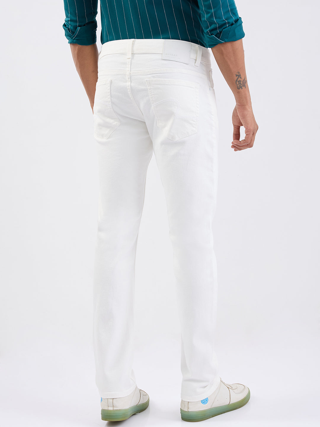 Men Jeans Regular Fit White Mid Rise