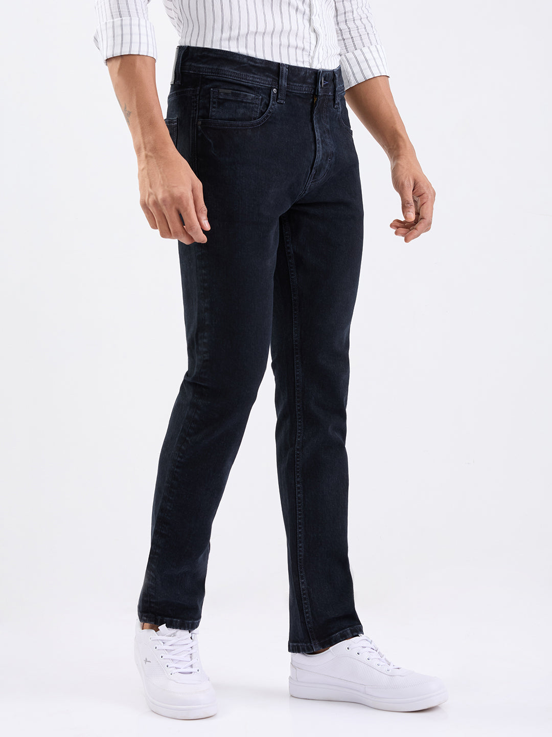 Men Jeans Regular Fit Black Mid Rise