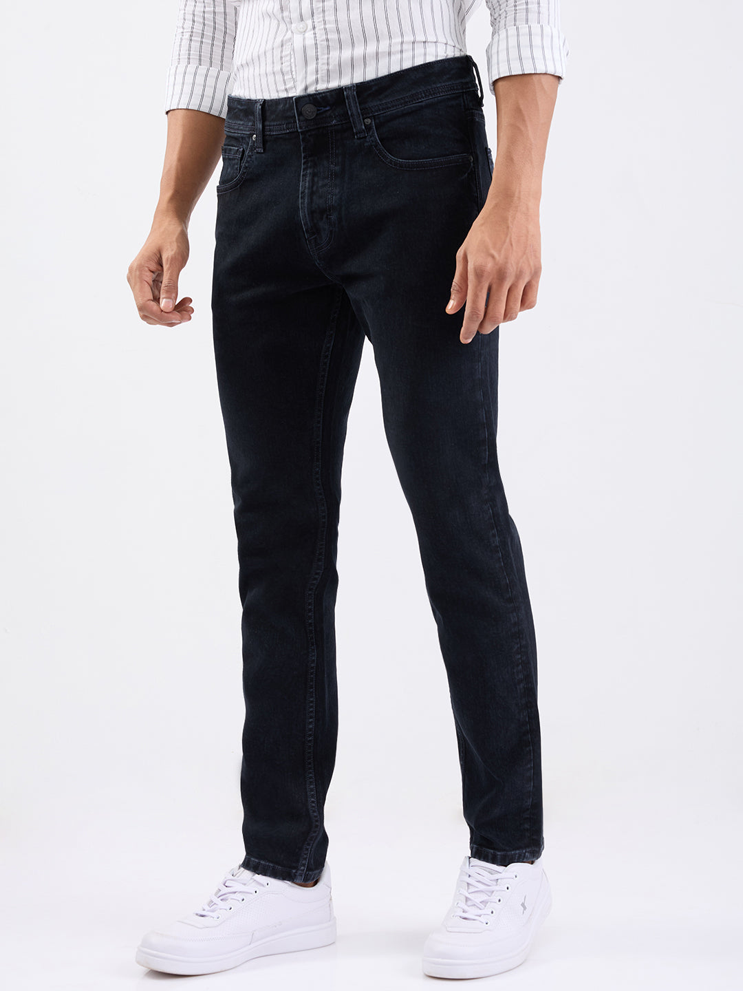 Spykar Carbon Black Mid Rise Regular Fit Casual Jeans For Men
