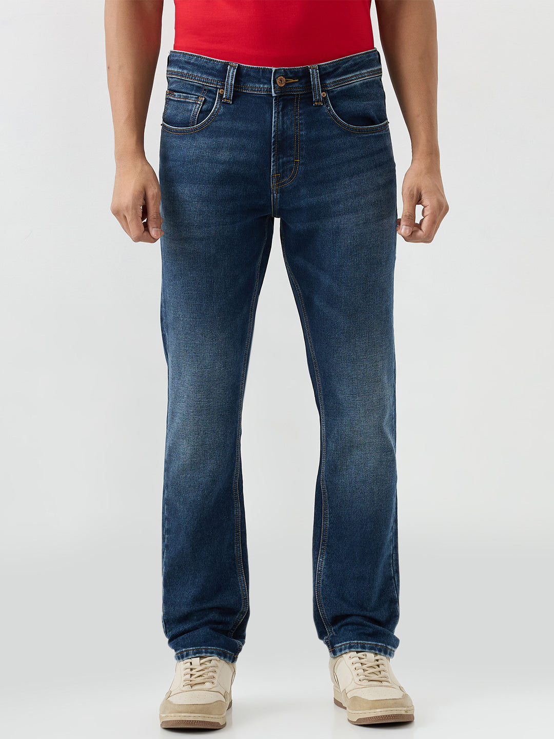 Men Jeans Regular Fit Blue Mid Rise