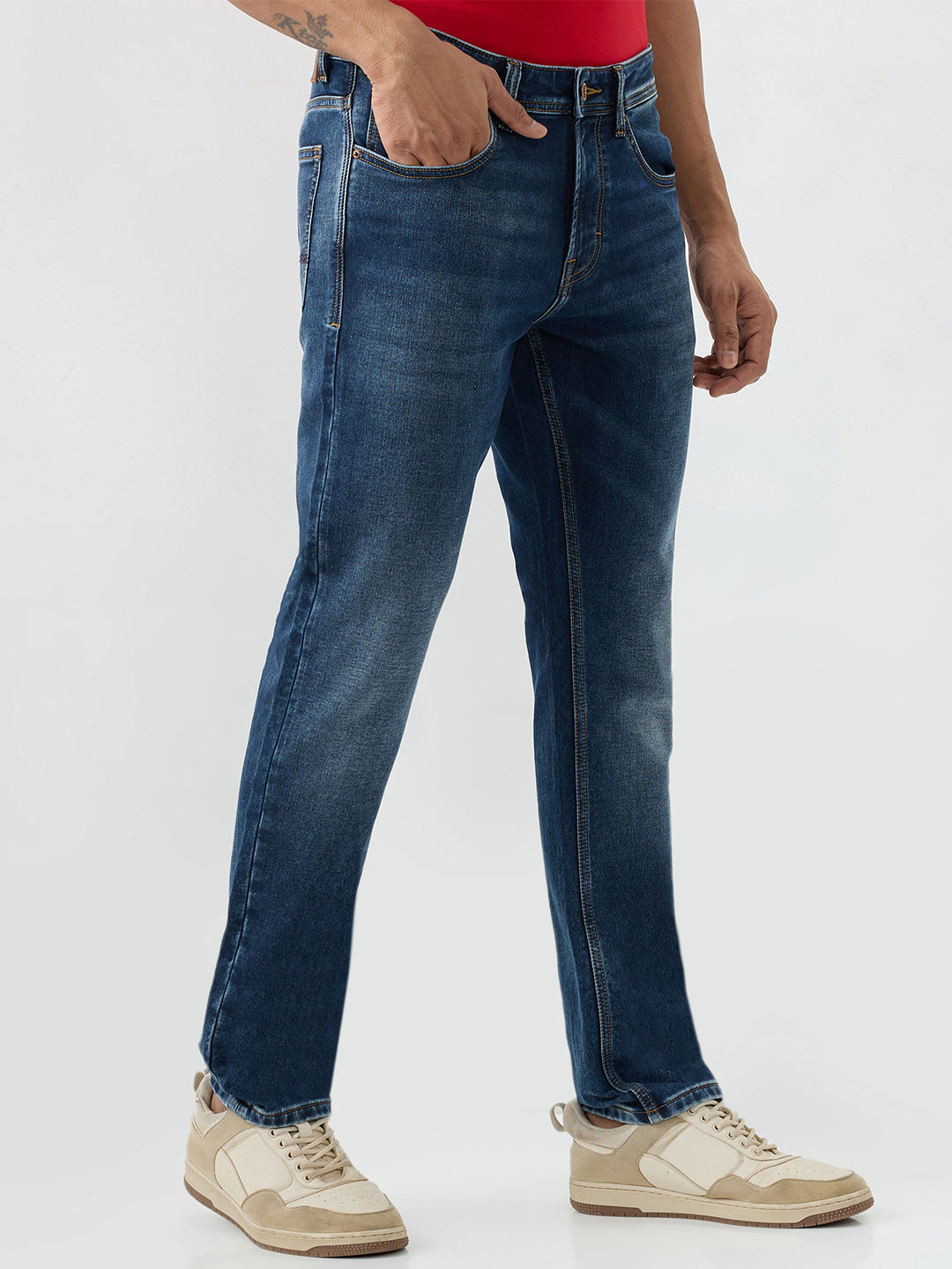 Spykar Dark Blue Regular Fit Mid Rise Jeans For Men