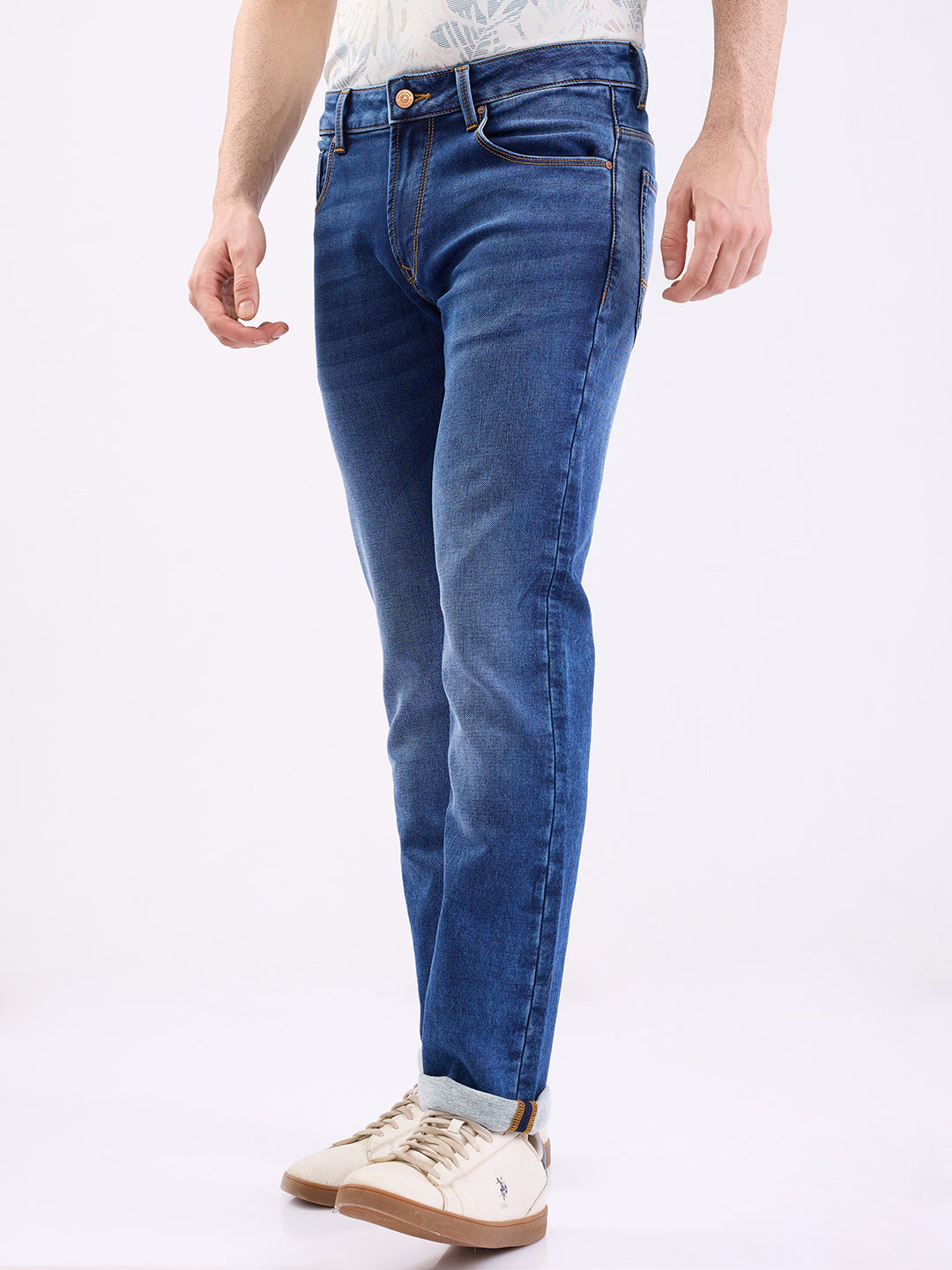 Spykar Dark Blue Mid Rise Regular Fit Casual Jeans For Men