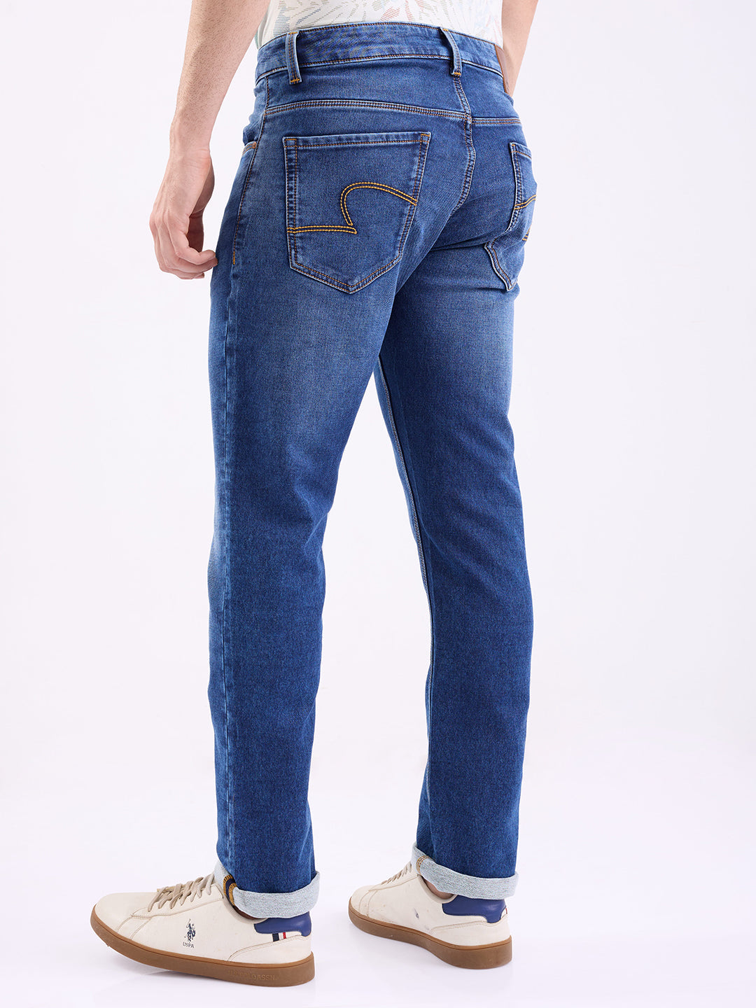 Men Jeans Regular Fit Dark Blue Mid Rise