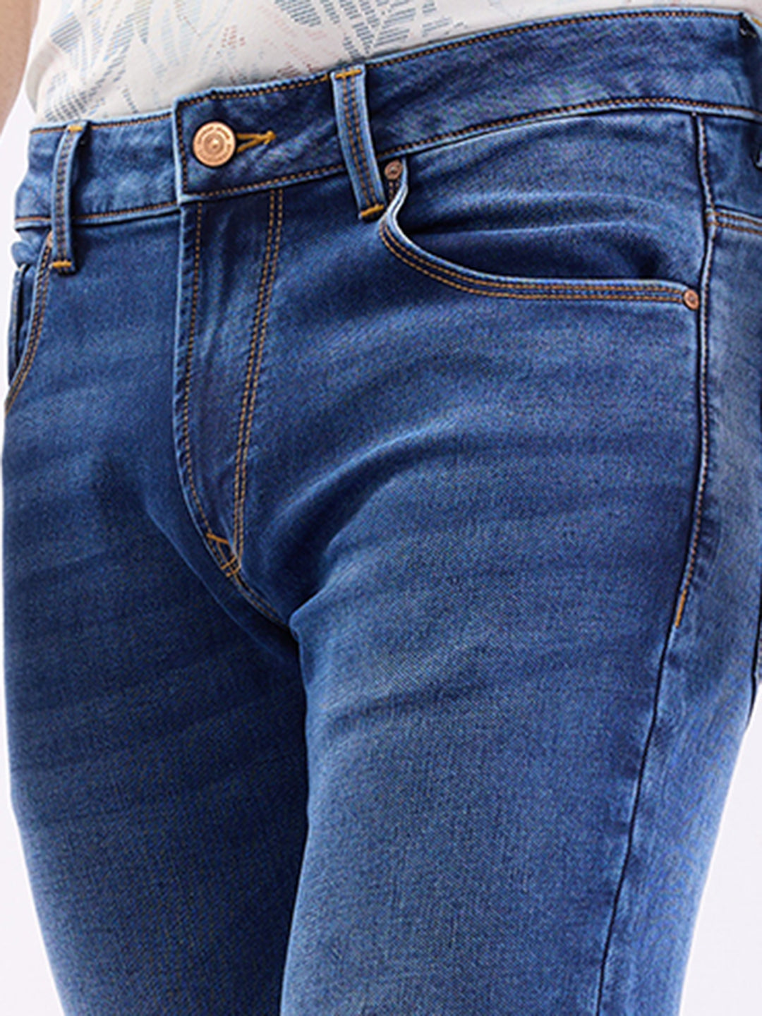 Spykar Dark Blue Mid Rise Regular Fit Casual Jeans For Men
