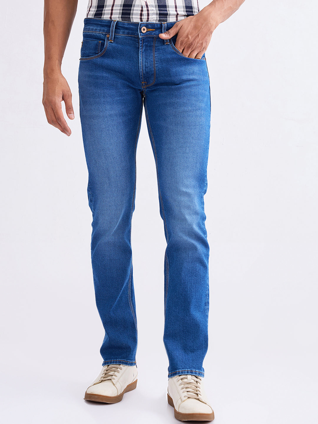 Spykar Mid Blue Mid Rise Regular Fit Casual Jeans For Men