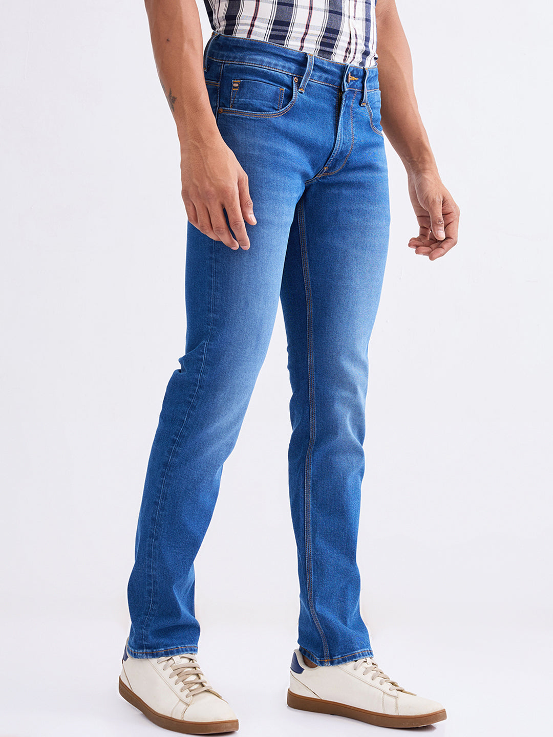 Men Jeans Regular Fit Blue Mid Rise
