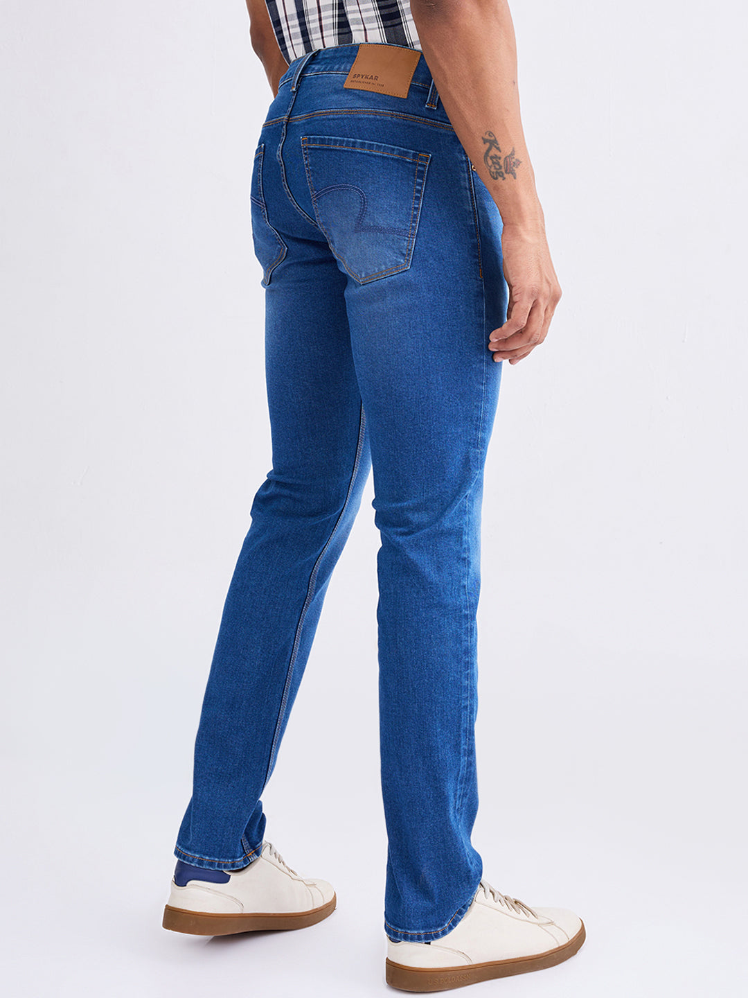 Spykar Mid Blue Mid Rise Regular Fit Casual Jeans For Men