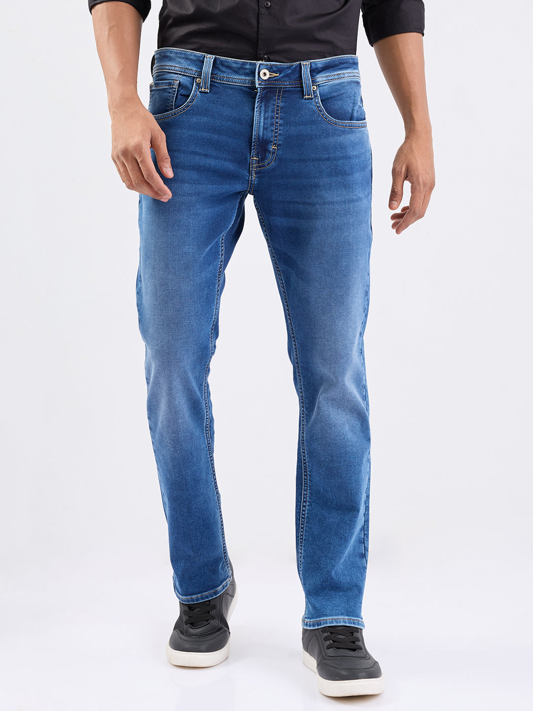 Men Jeans Regular Fit Blue Mid Rise