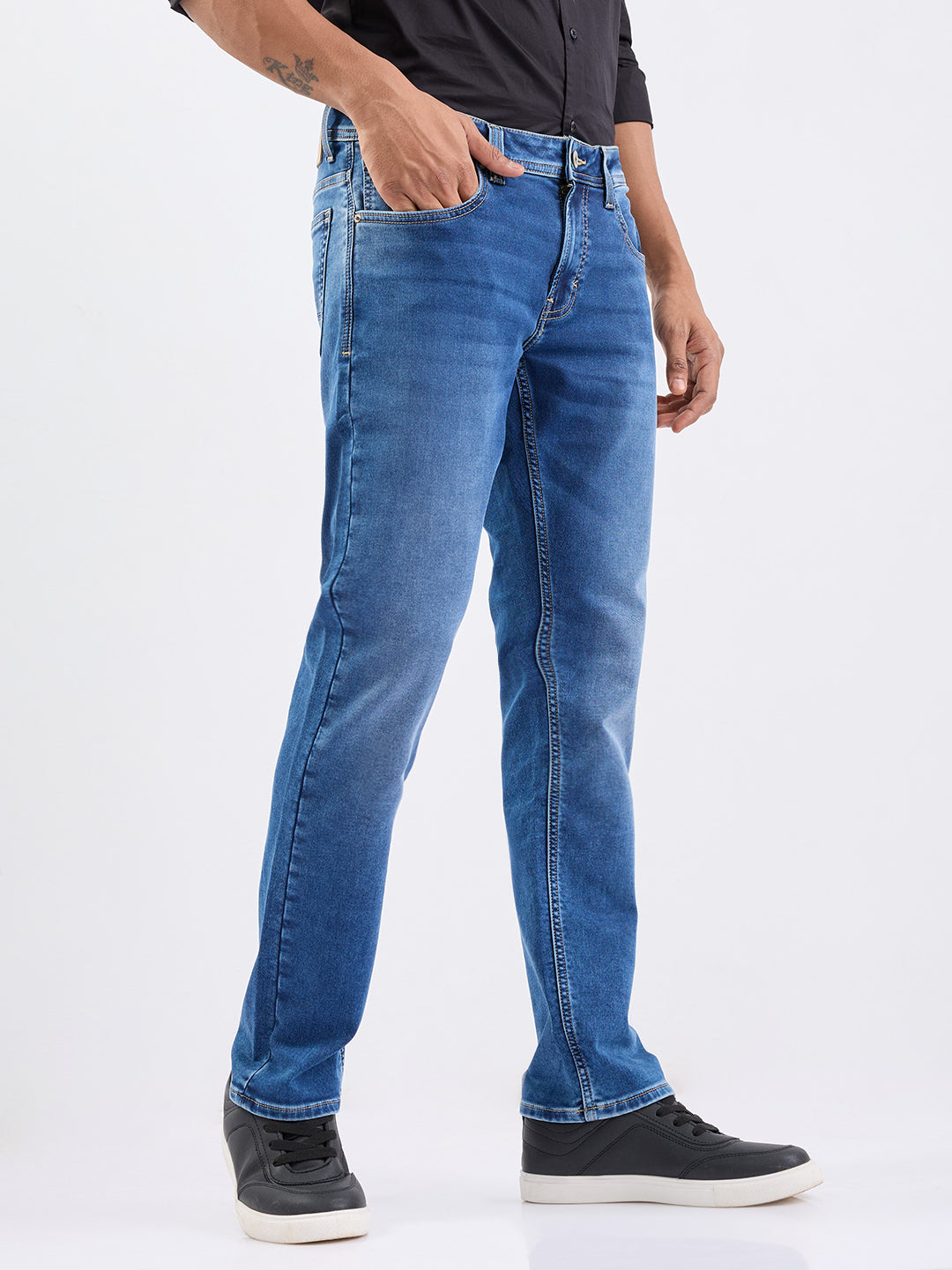 Spykar Mid Blue Mid Rise Regular Fit Casual Jeans For Men
