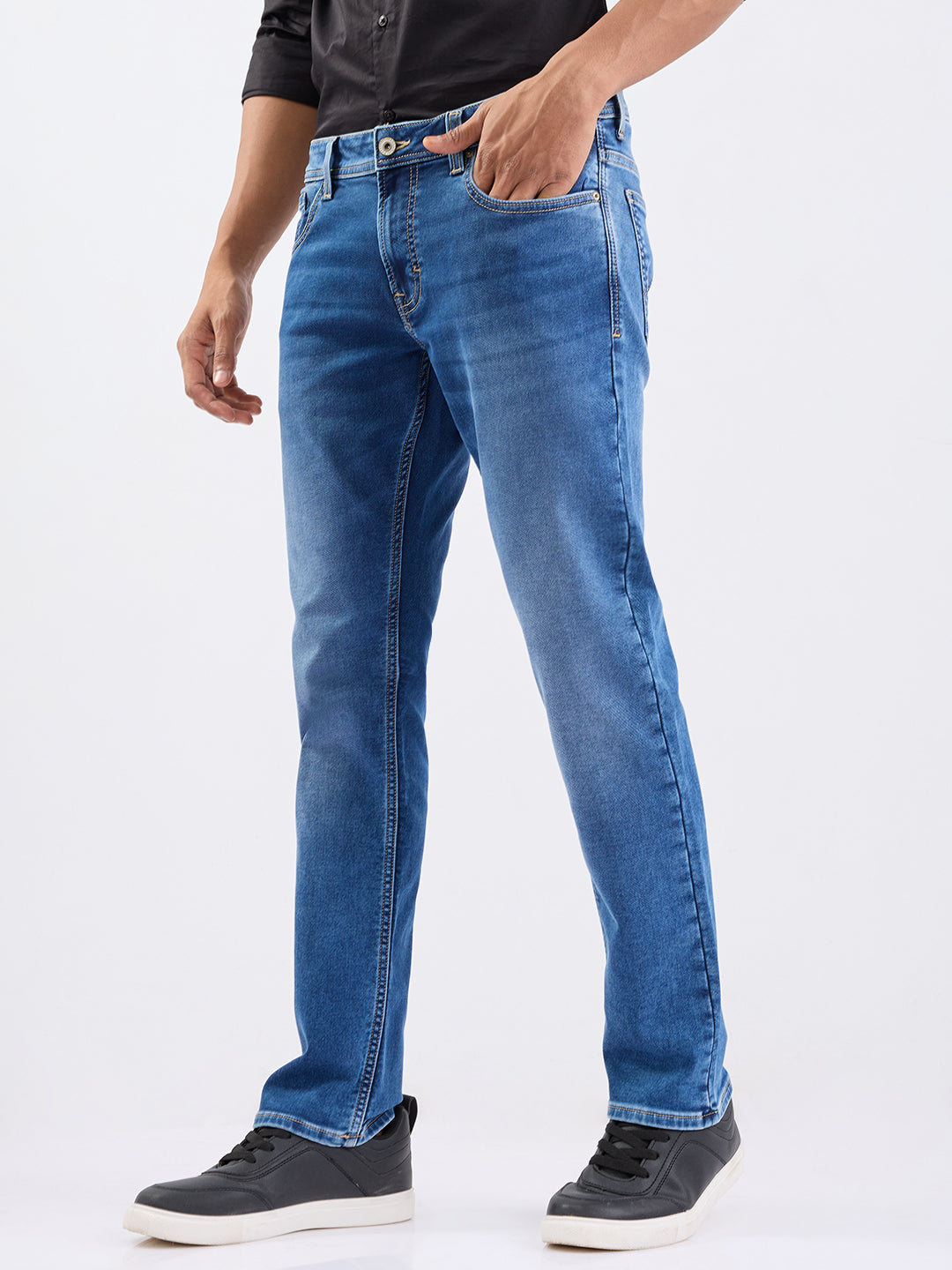 Spykar Mid Blue Mid Rise Regular Fit Casual Jeans For Men
