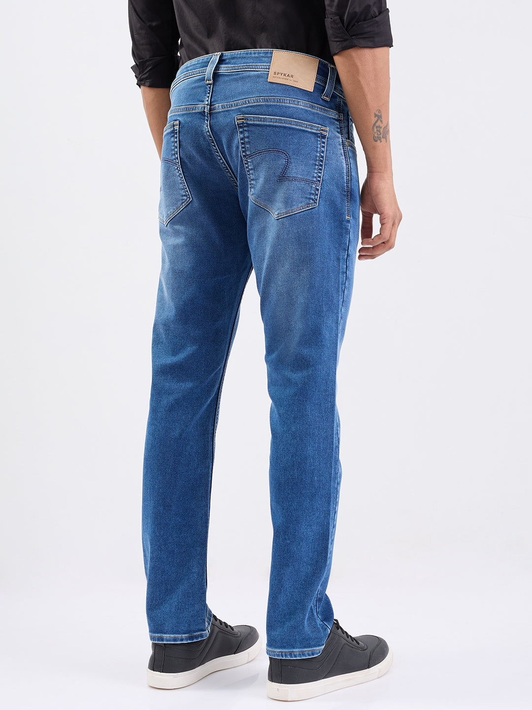 Spykar Mid Blue Mid Rise Regular Fit Casual Jeans For Men
