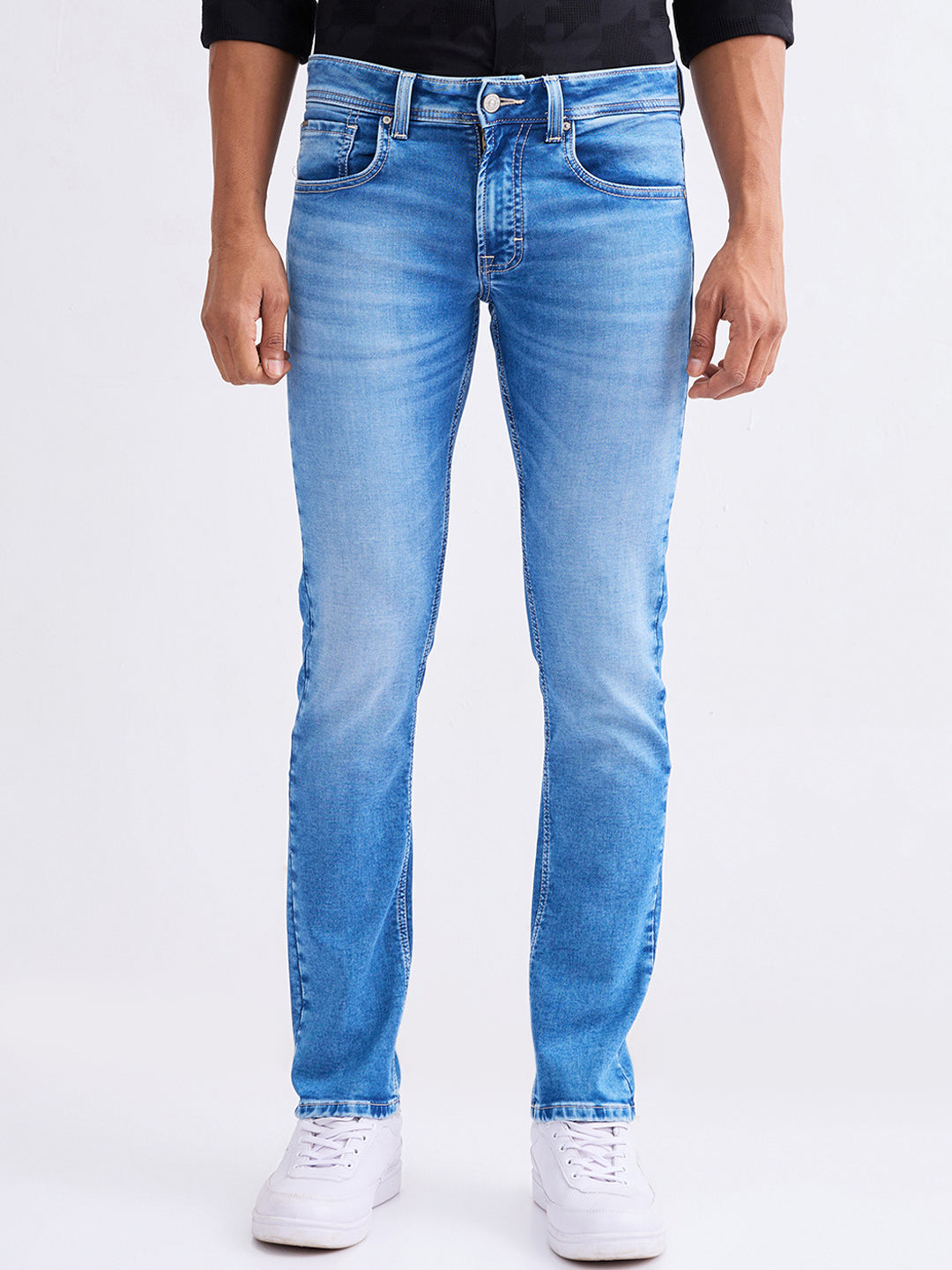 Spykar Light Blue Mid Rise Regular Fit Casual Jeans For Men