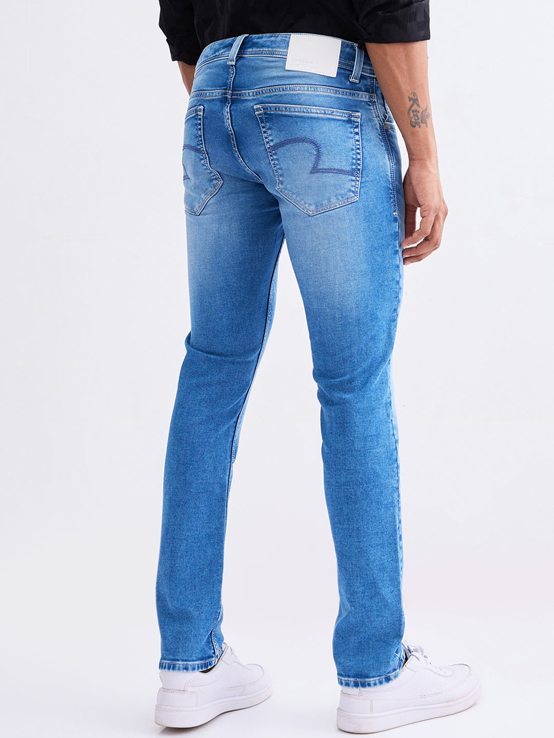 Spykar Light Blue Mid Rise Regular Fit Casual Jeans For Men