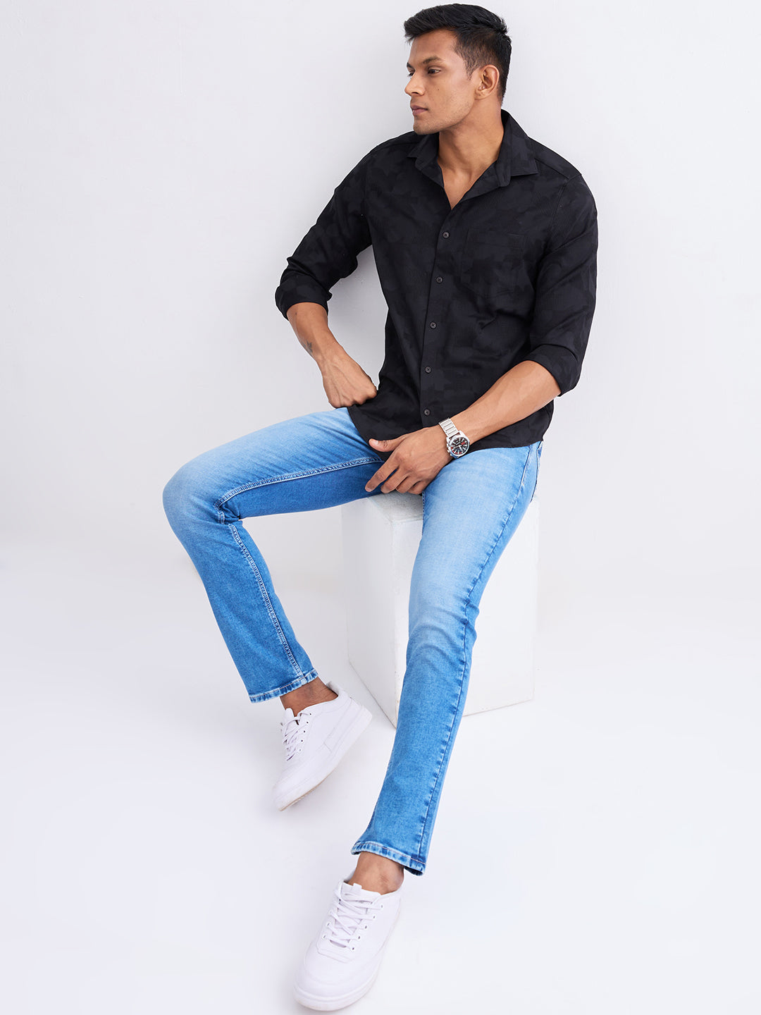 Spykar Light Blue Mid Rise Regular Fit Casual Jeans For Men