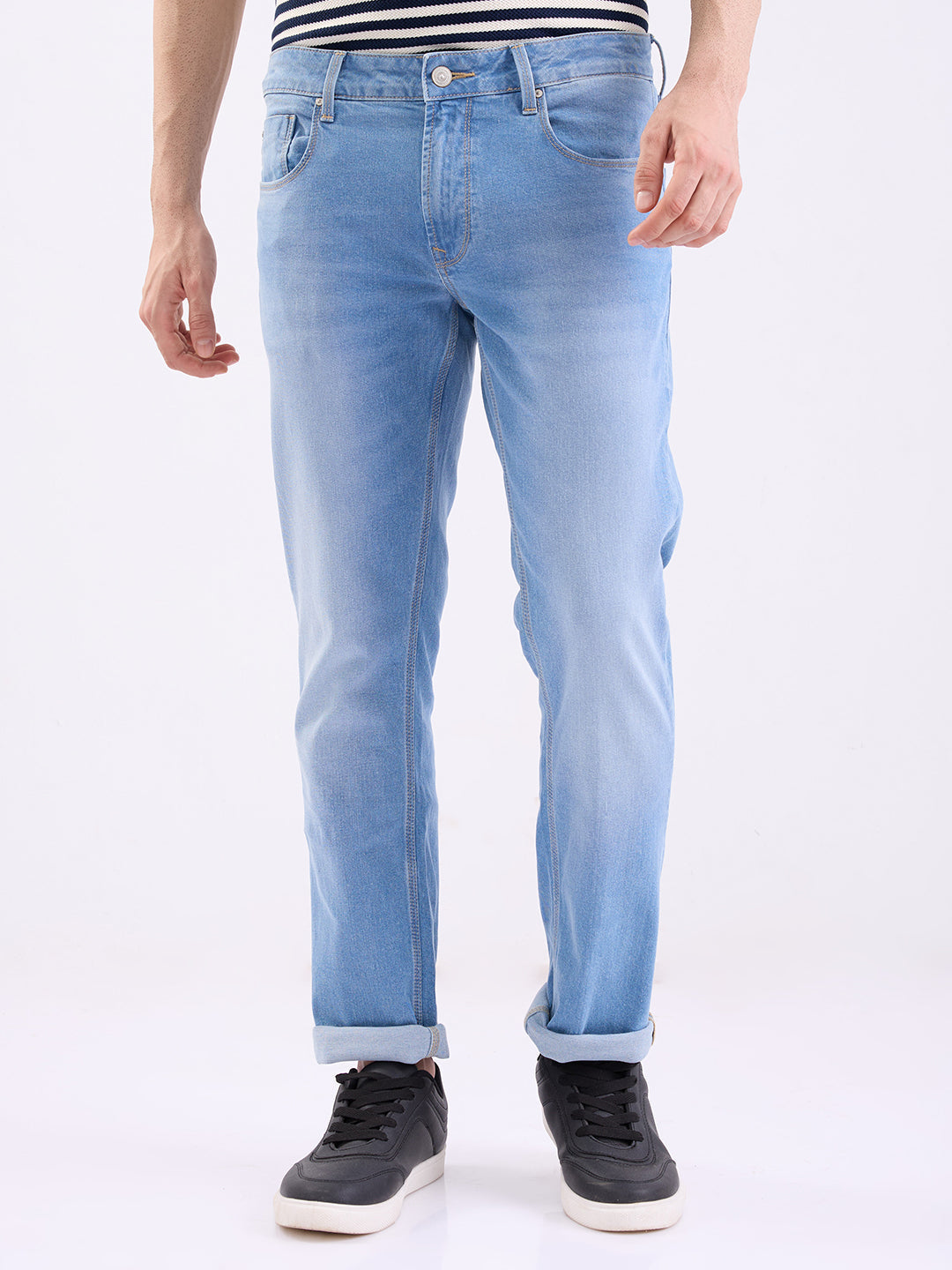 Spykar Light Blue Mid Rise Regular Fit Casual Jeans For Men