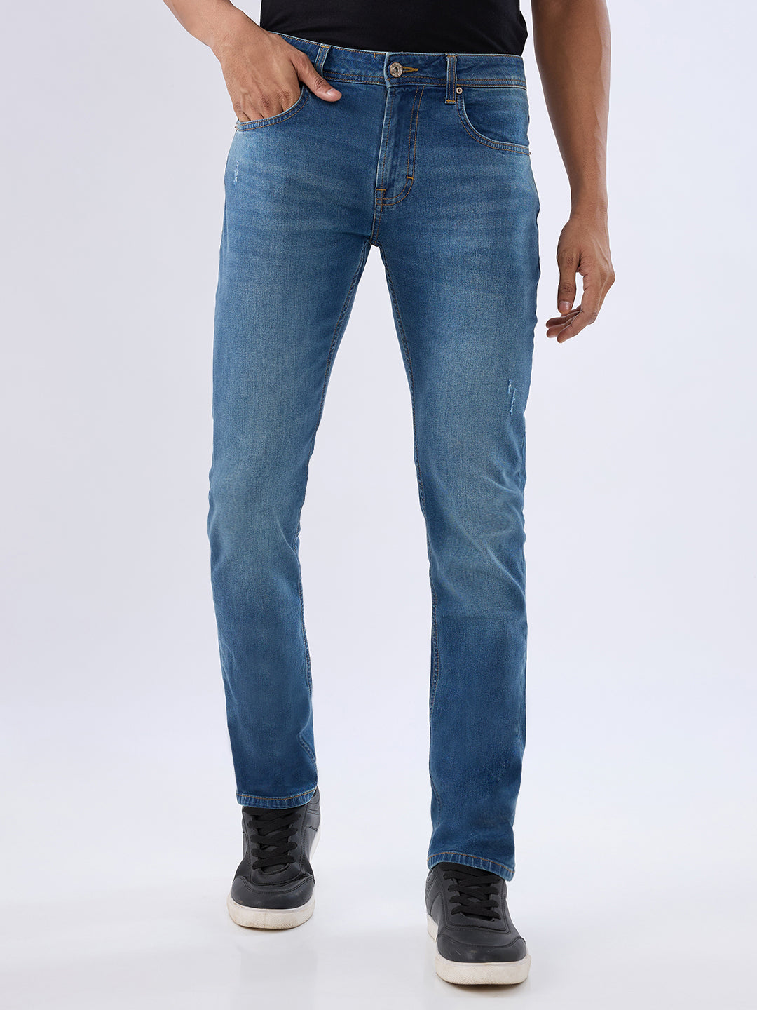 Spykar Mid Blue Regular Fit Mid Rise Jeans For Men