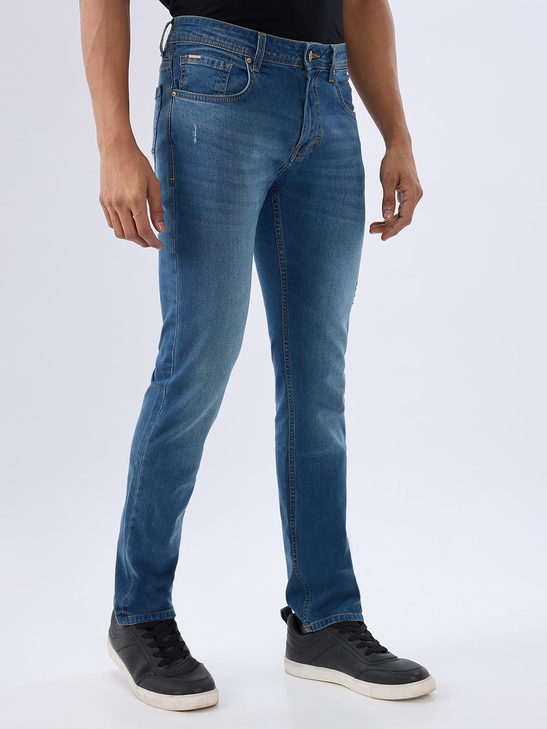 Spykar Mid Blue Regular Fit Mid Rise Jeans For Men