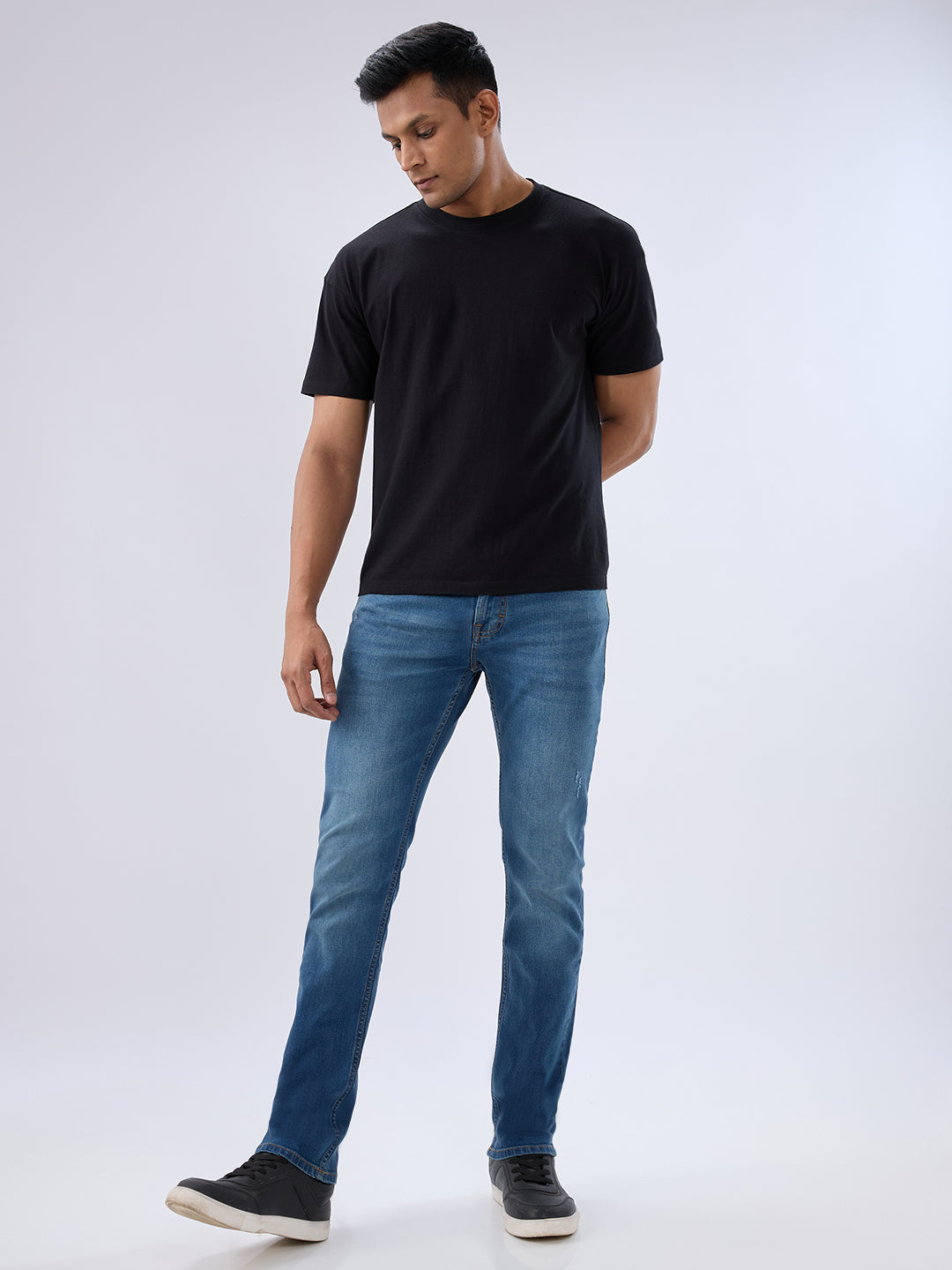 Spykar Mid Blue Regular Fit Mid Rise Jeans For Men