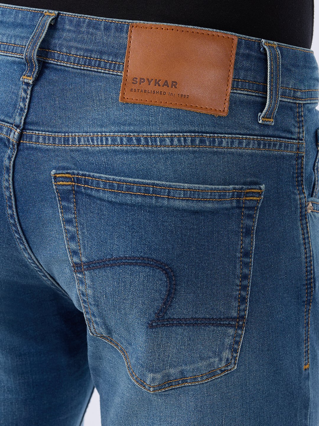 Spykar Mid Blue Regular Fit Mid Rise Jeans For Men