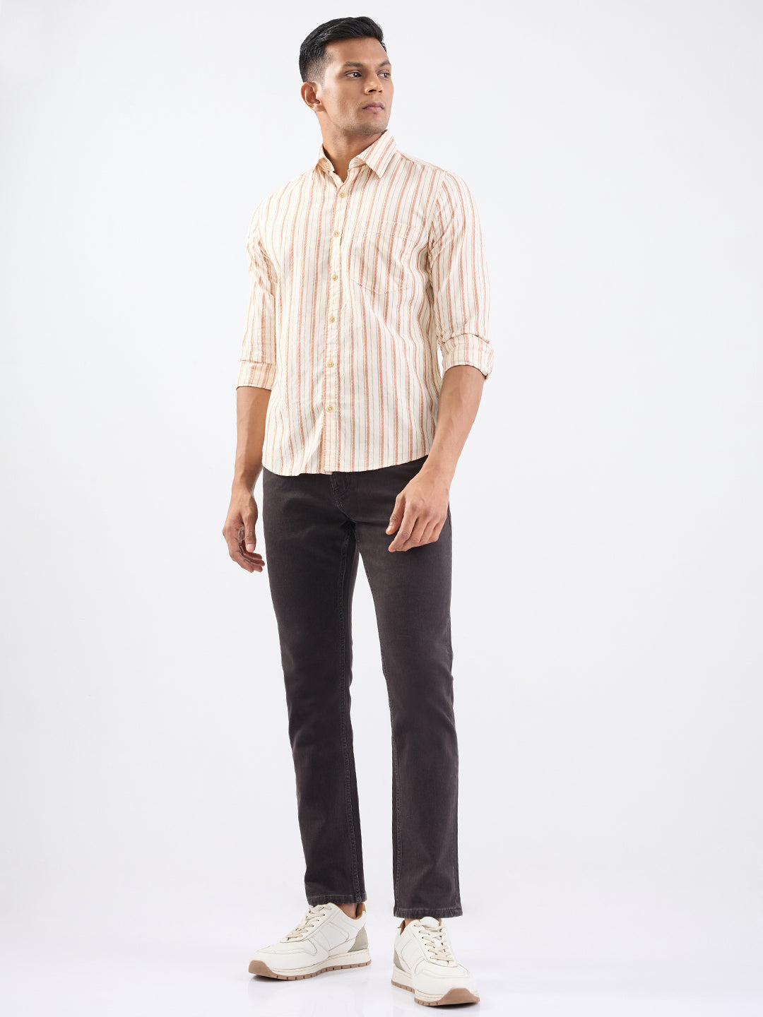 Men Jeans Regular Fit Brown Mid Rise