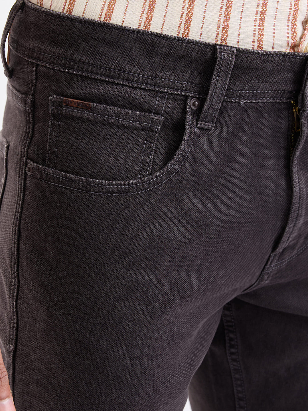 Men Jeans Regular Fit Brown Mid Rise