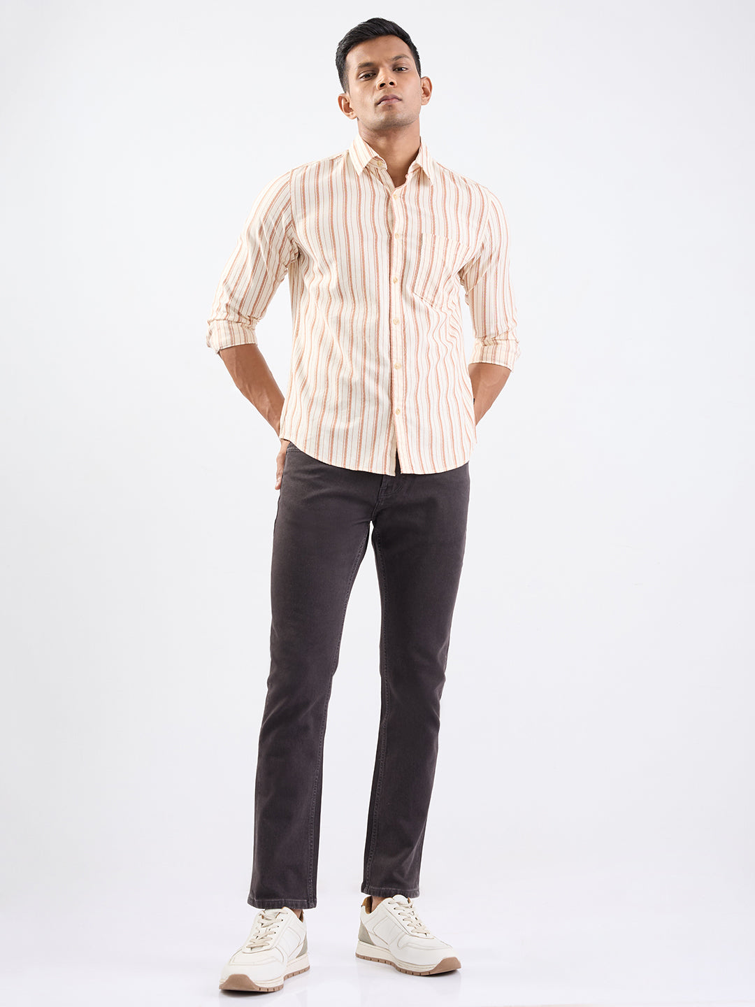 Spykar Chocolate Brown Mid Rise Regular Fit Casual Jeans For Men