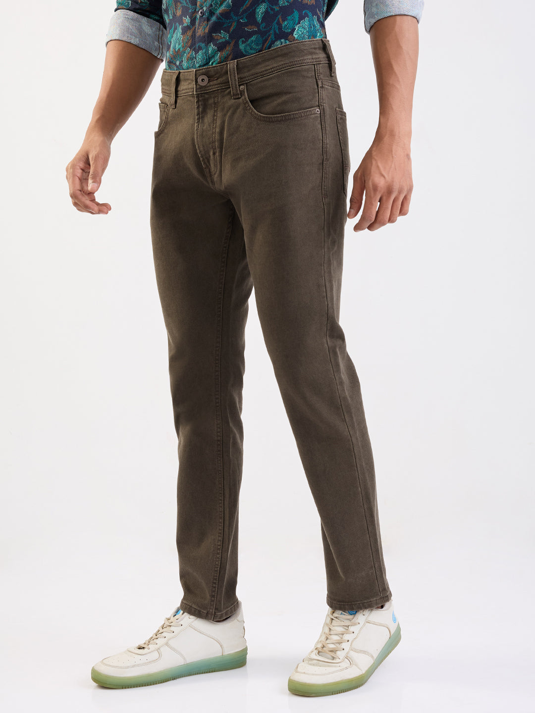 Men Jeans Regular Fit Green Mid Rise