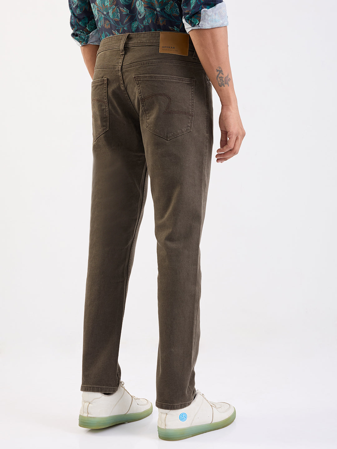 Men Jeans Regular Fit Green Mid Rise