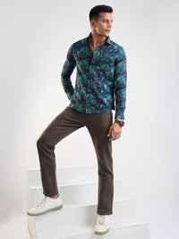 Men Jeans Regular Fit Green Mid Rise