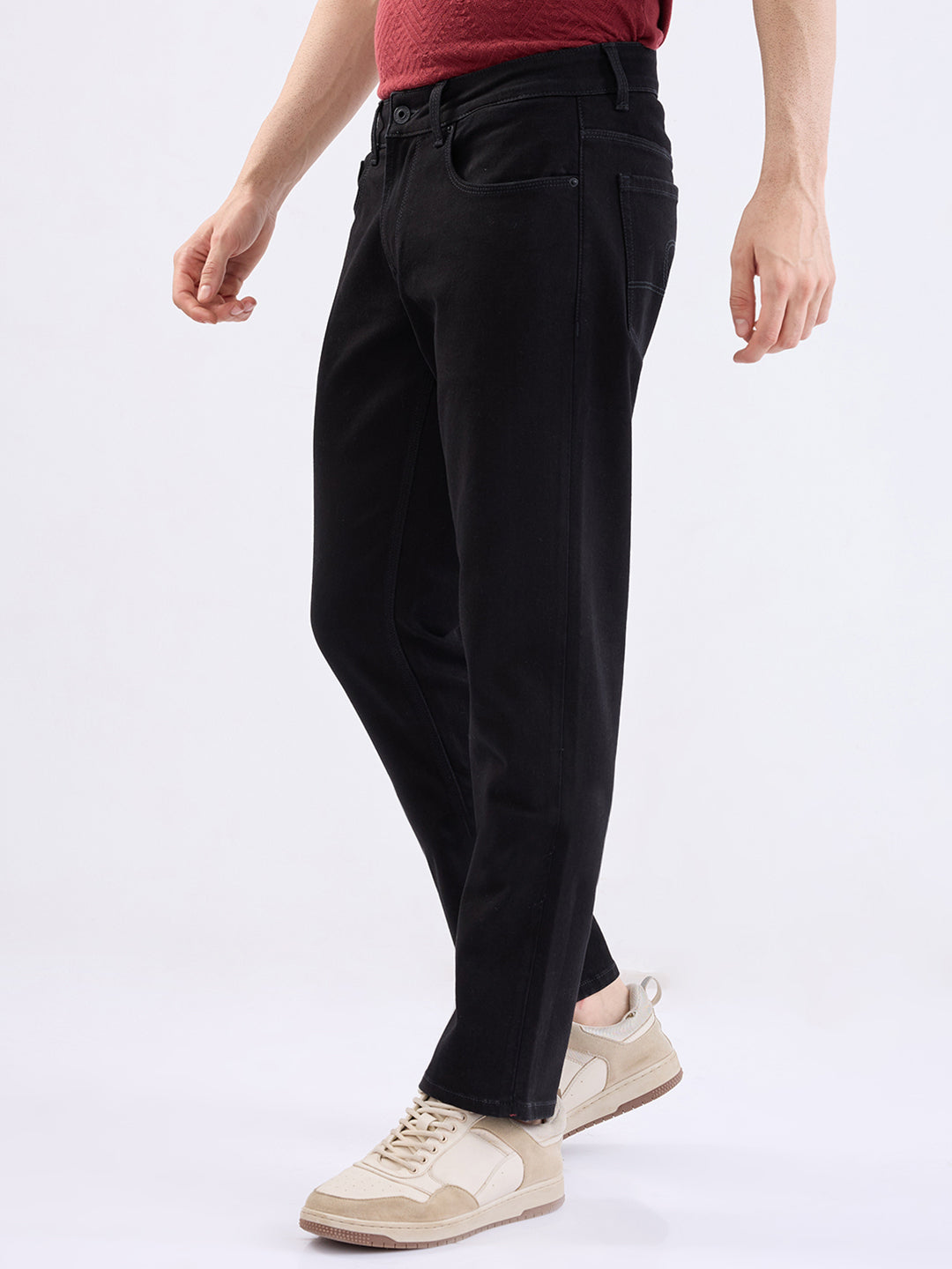 Spykar Black Mid Rise Regular Fit Casual Jeans For Men