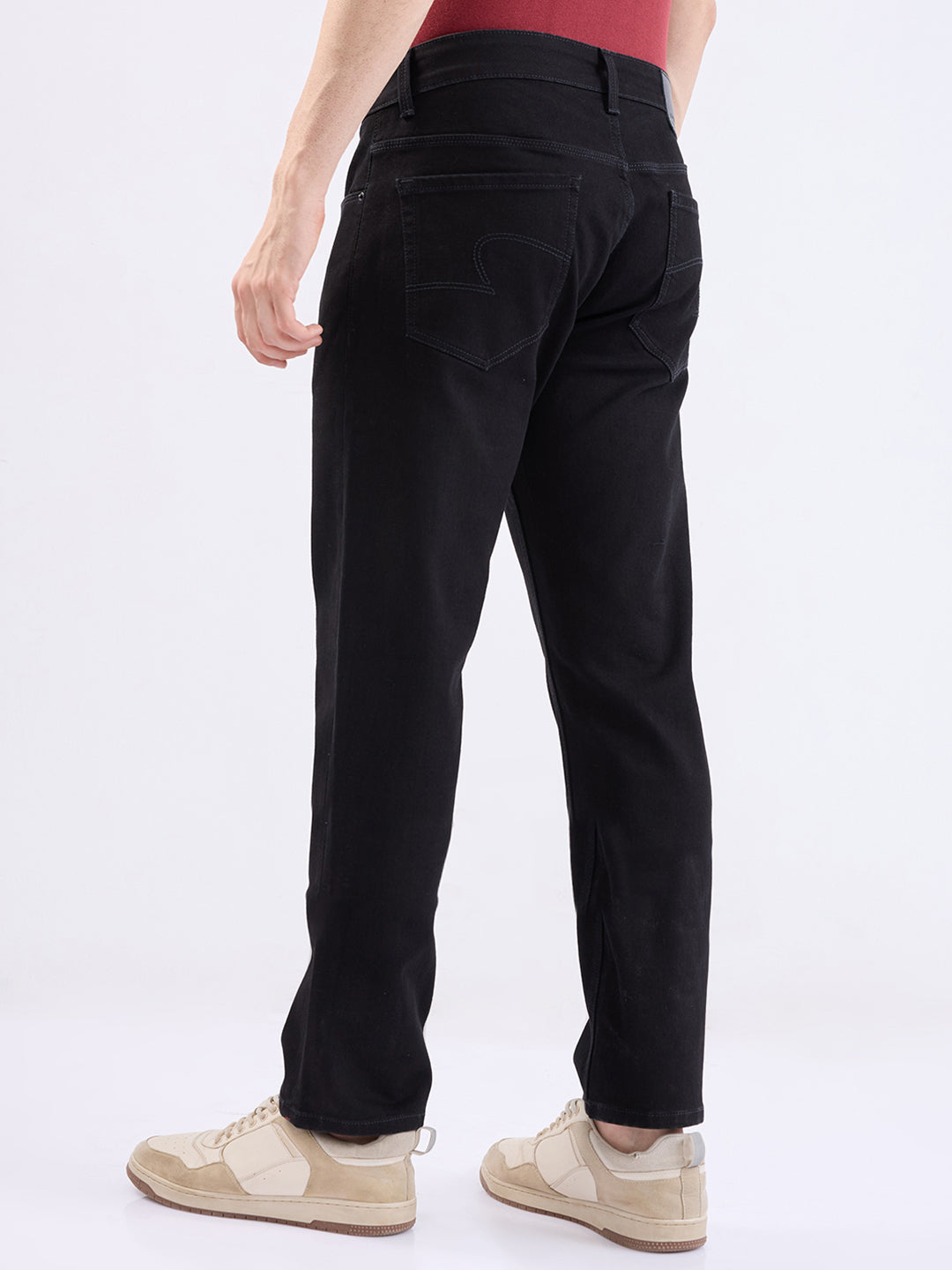 Spykar Black Mid Rise Regular Fit Casual Jeans For Men