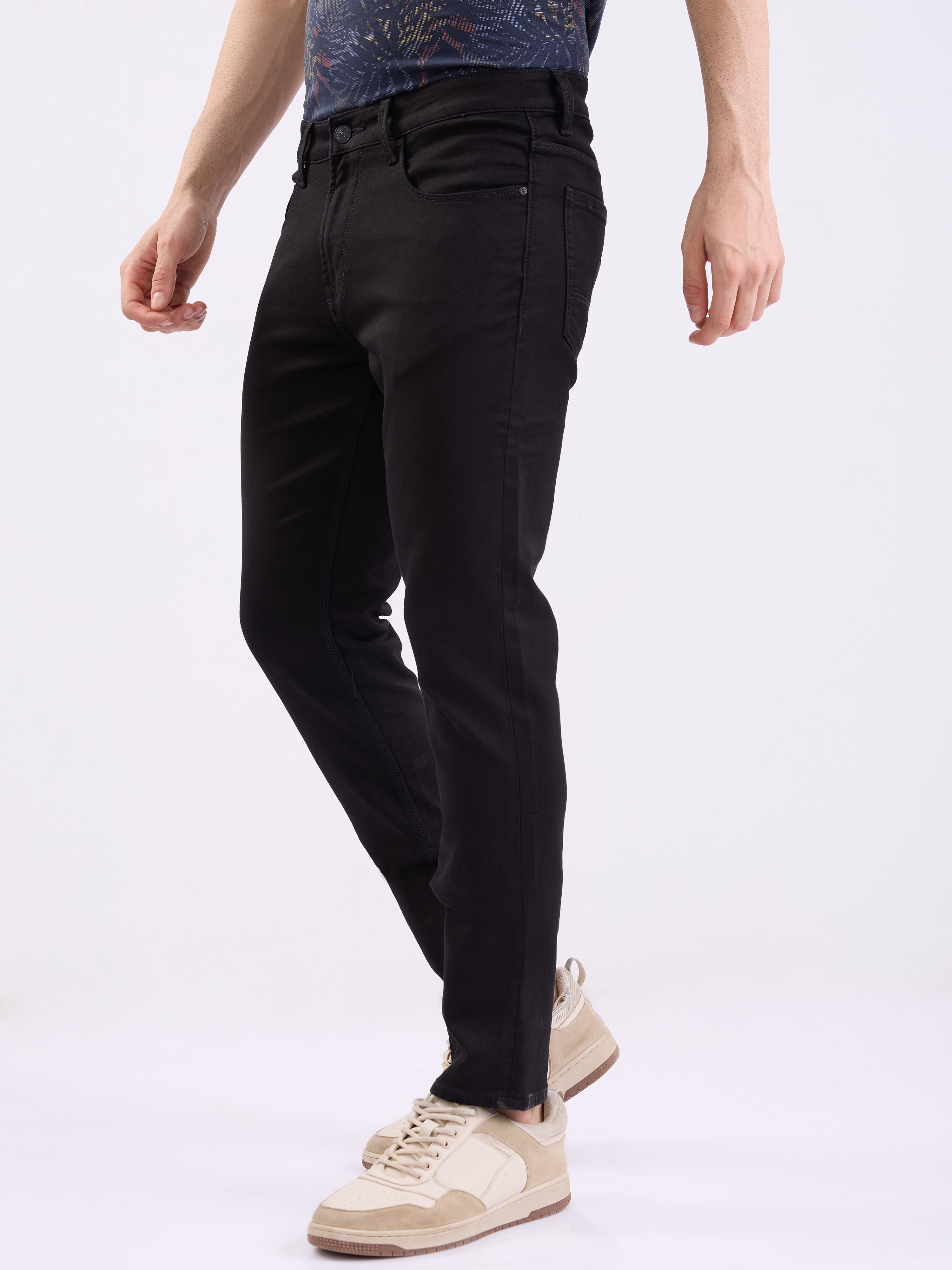 Spykar Black Mid Rise Slim Fit Casual Jeans For Men