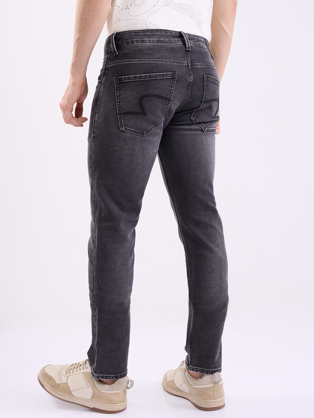 Spykar Charcoal Black Mid Rise Regular Fit Casual Jeans For Men