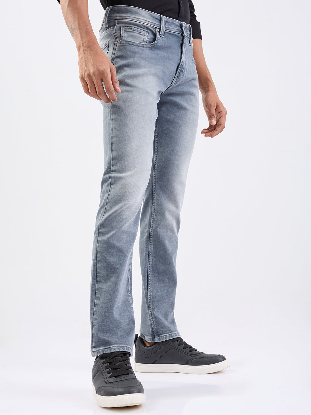 Men Jeans Regular Fit Grey Mid Rise
