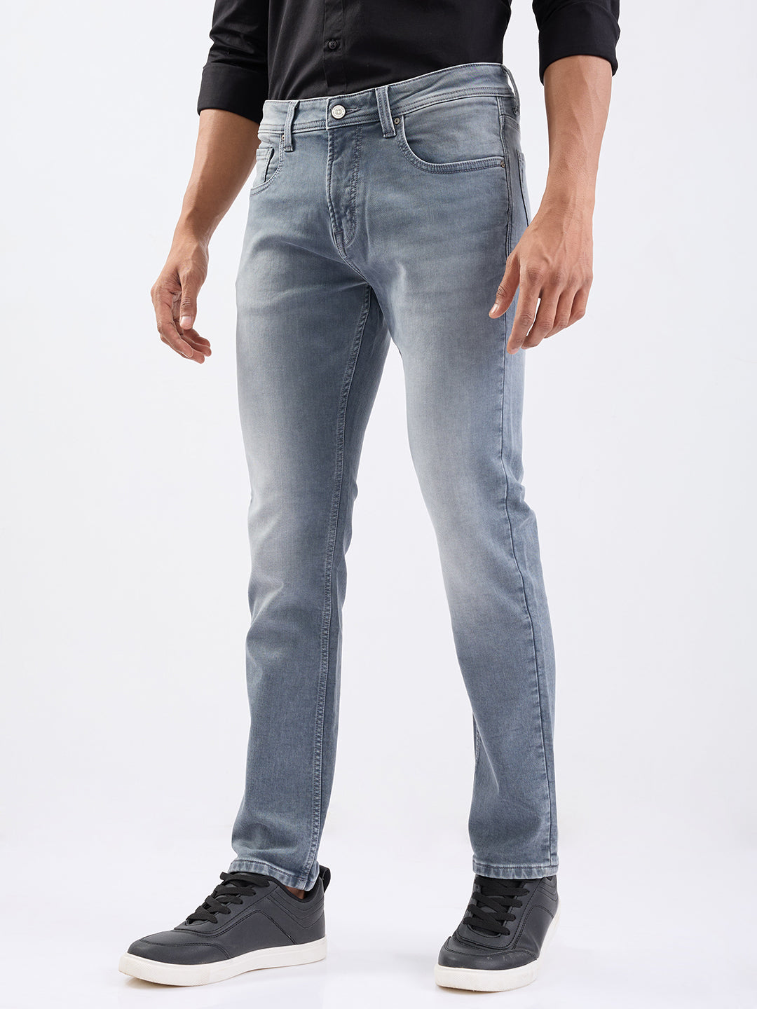 Spykar Grey Mid Rise Regular Fit Casual Jeans For Men
