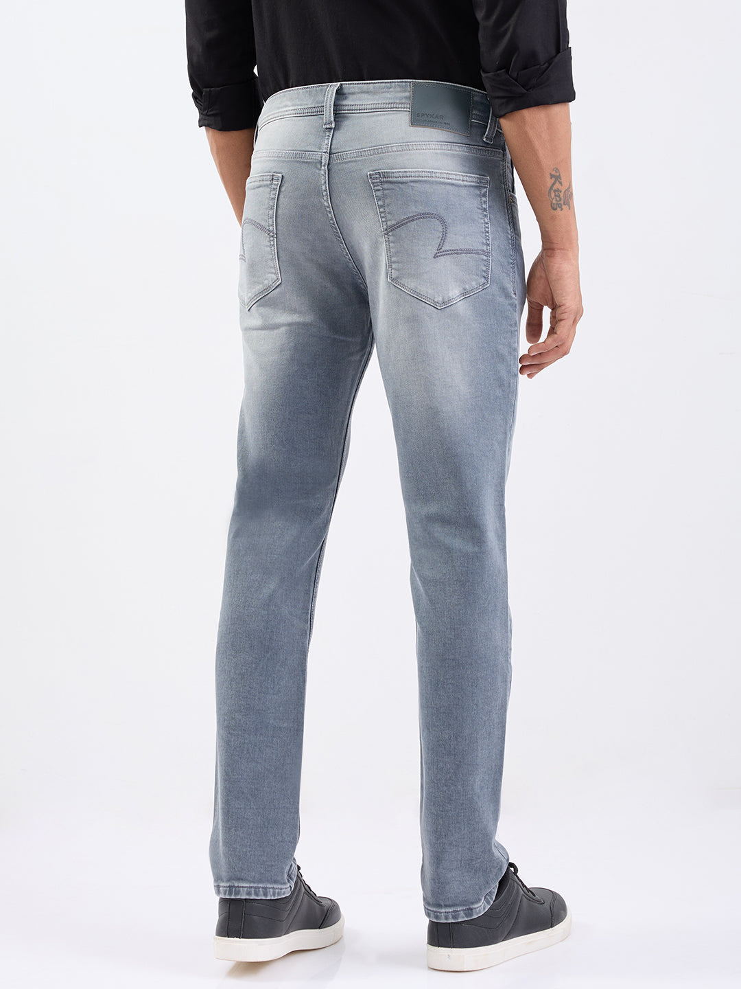 Men Jeans Regular Fit Grey Mid Rise