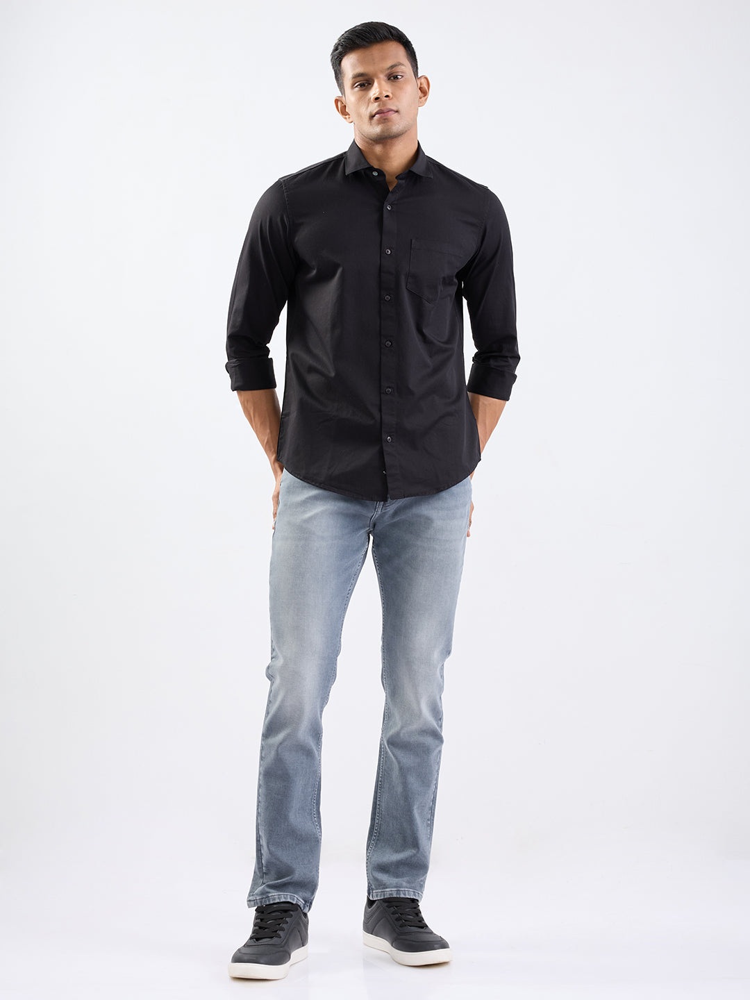 Men Jeans Regular Fit Grey Mid Rise