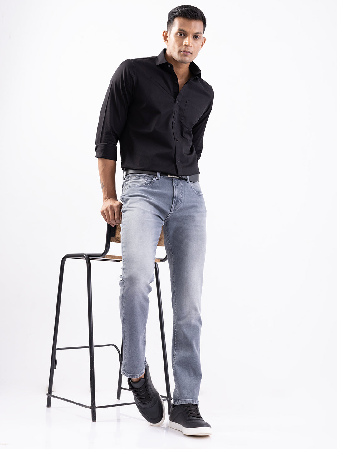 Spykar Grey Mid Rise Regular Fit Casual Jeans For Men