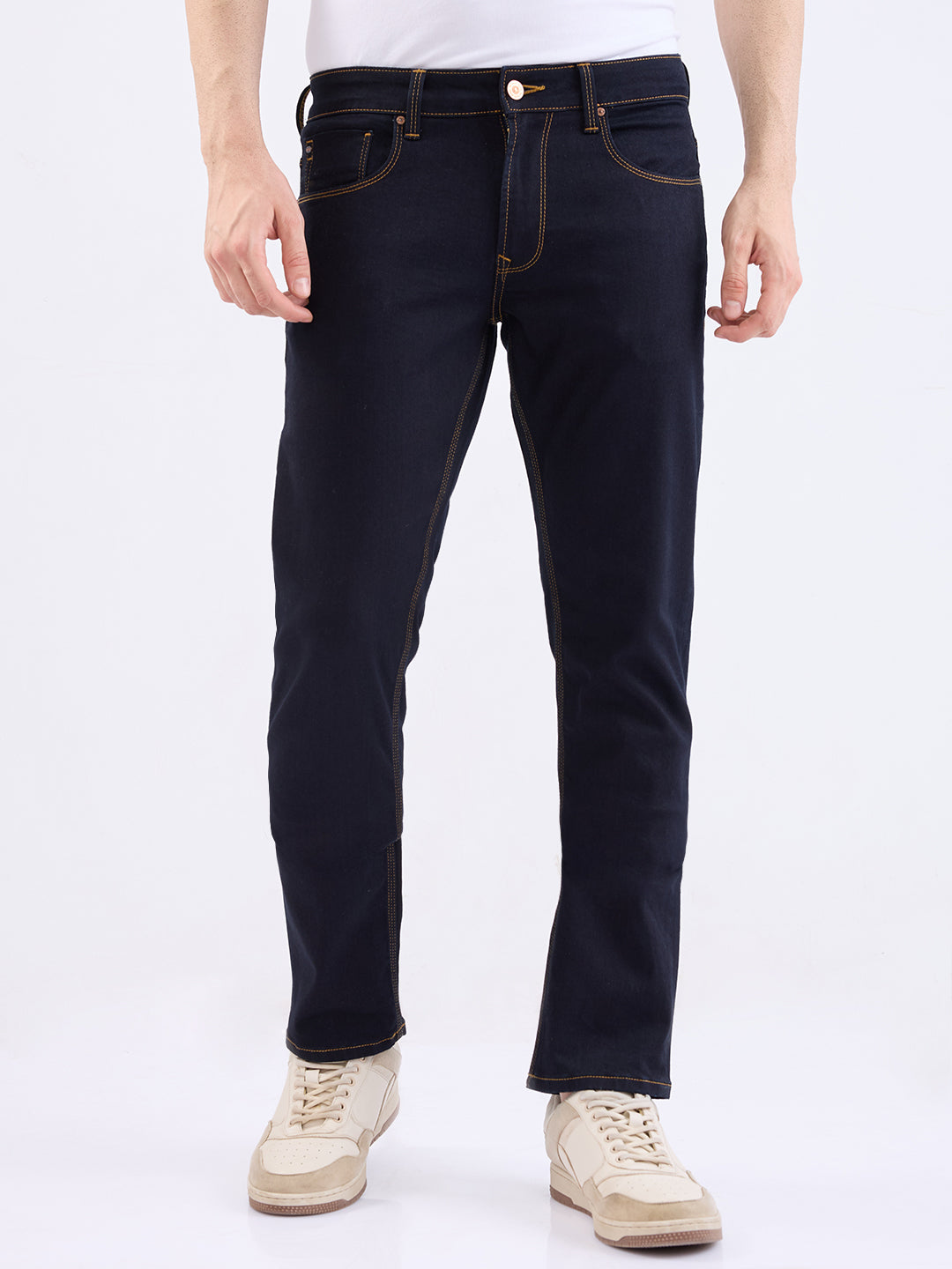 Spykar Raw Blue Mid Rise Regular Fit Casual Jeans For Men