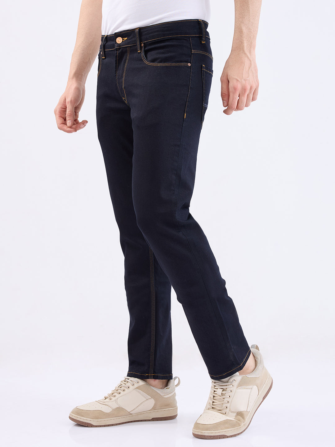 Spykar Raw Blue Mid Rise Regular Fit Casual Jeans For Men