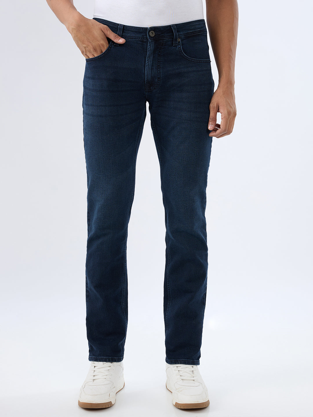 Spykar Dark Blue Regular Fit Mid Rise Jeans For Men