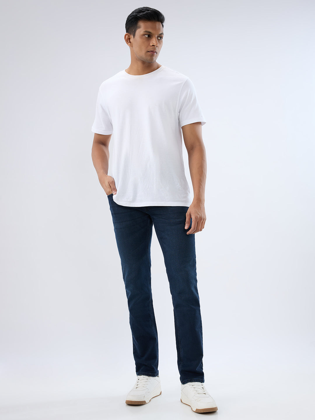 Spykar Dark Blue Regular Fit Mid Rise Jeans For Men
